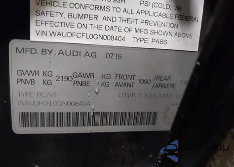 2016 Audi A4 2.0T Komfort Plus из США, поврежденный, VIN WAUDFCFL0GN008404